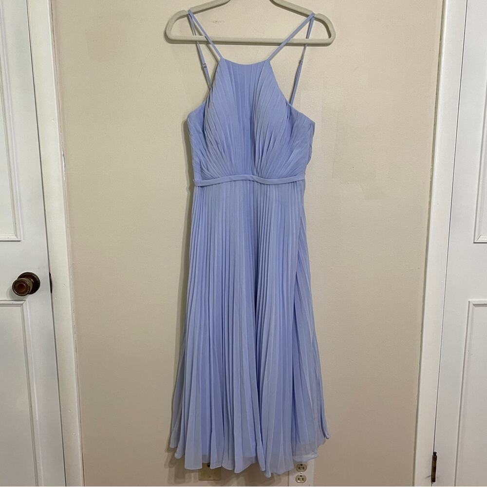 AZAZIE DASHA Pleated Below Knee Chiffon A-Line Dress Sky Blue Size 6 - Picture 3 of 10